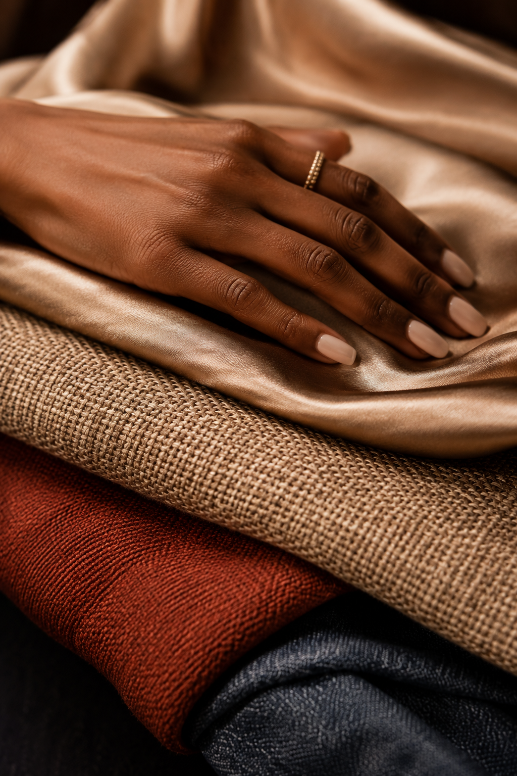 Hand Resting on Folded Fabrics